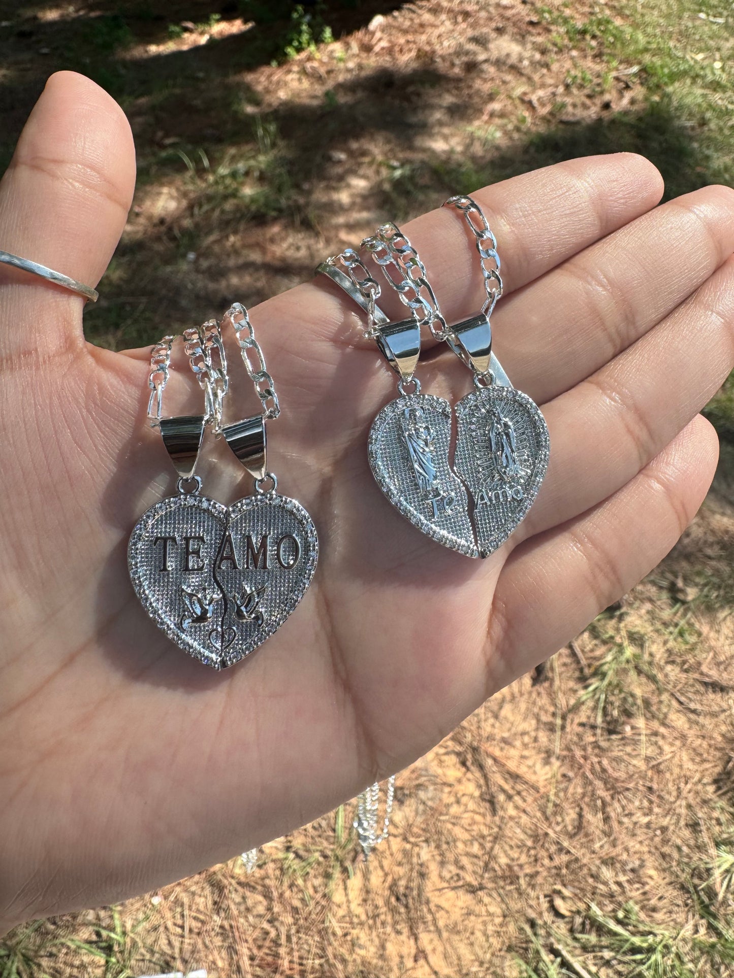 Te Amo Breakable Heart Necklace Silver Plated