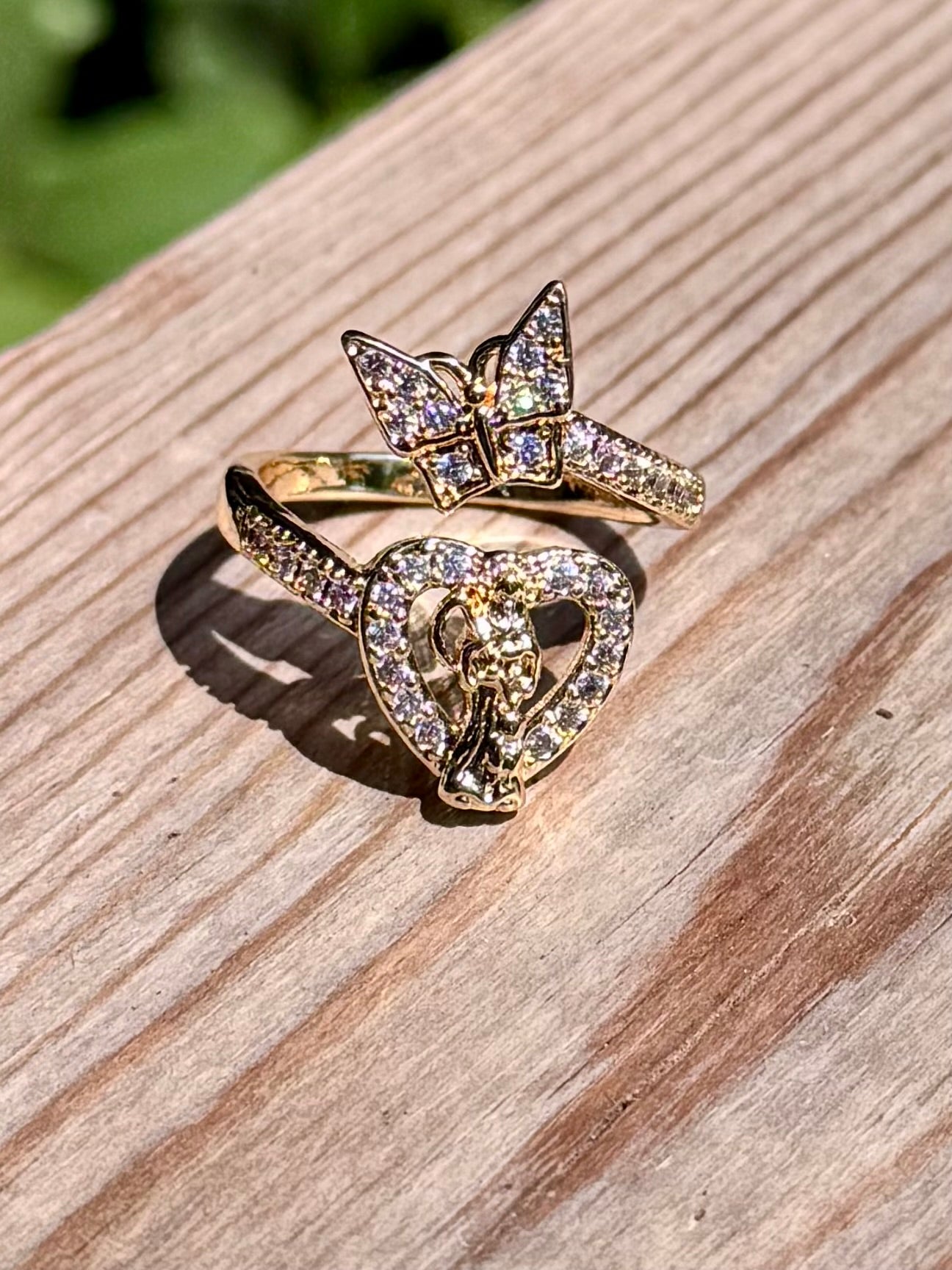 Santa Muerte Mariposa Blanca Adjustable Ring