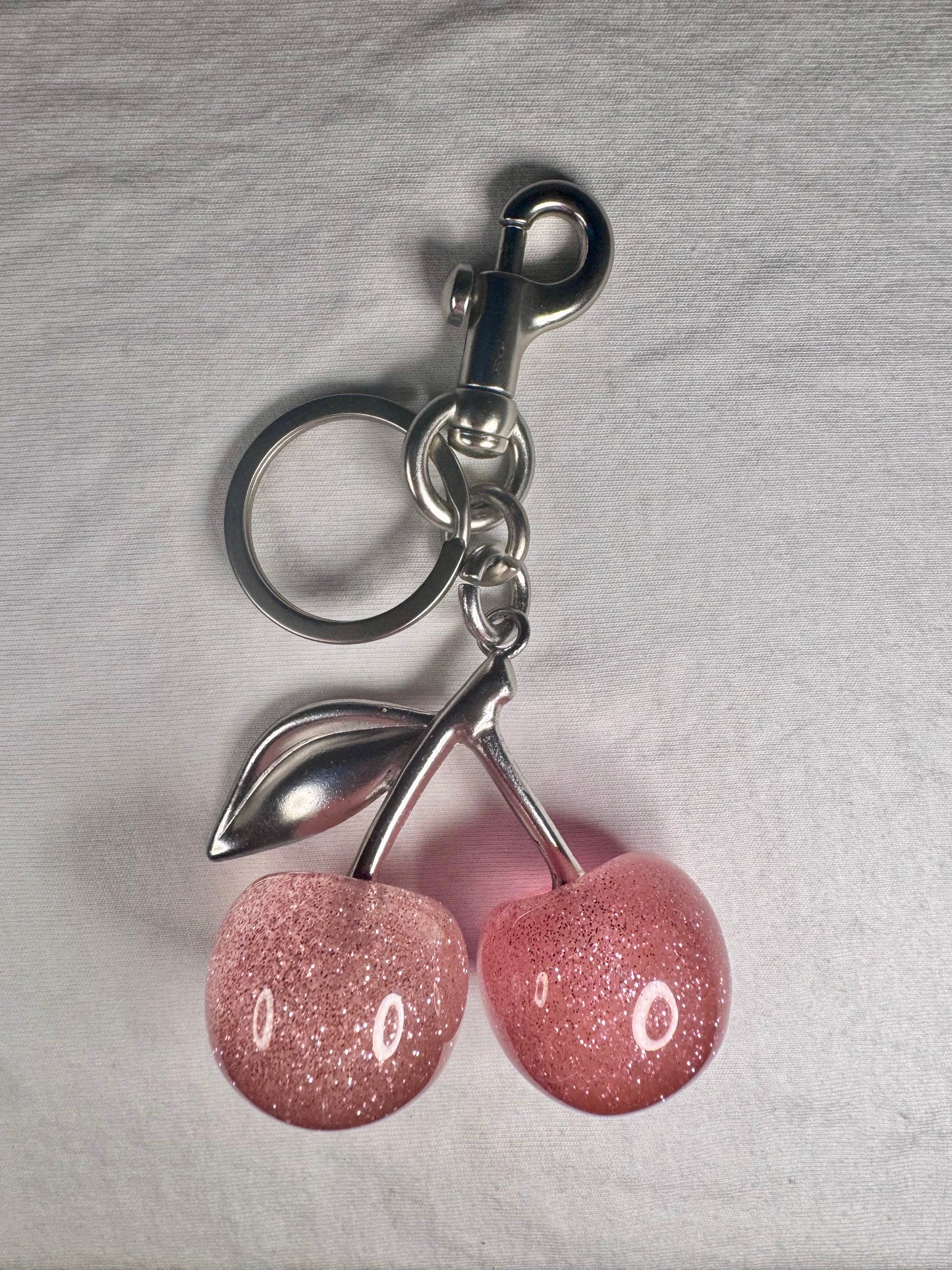 Pink/Silver Cherry Keychain