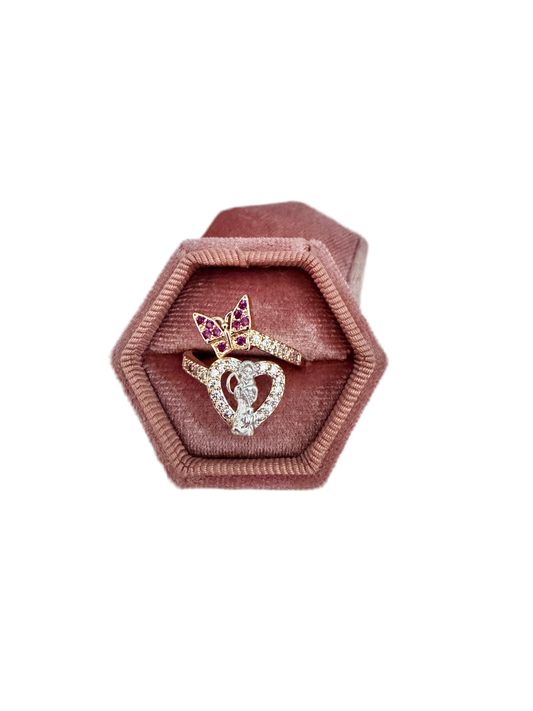 Santa Muerte Mariposa Magenta Ring