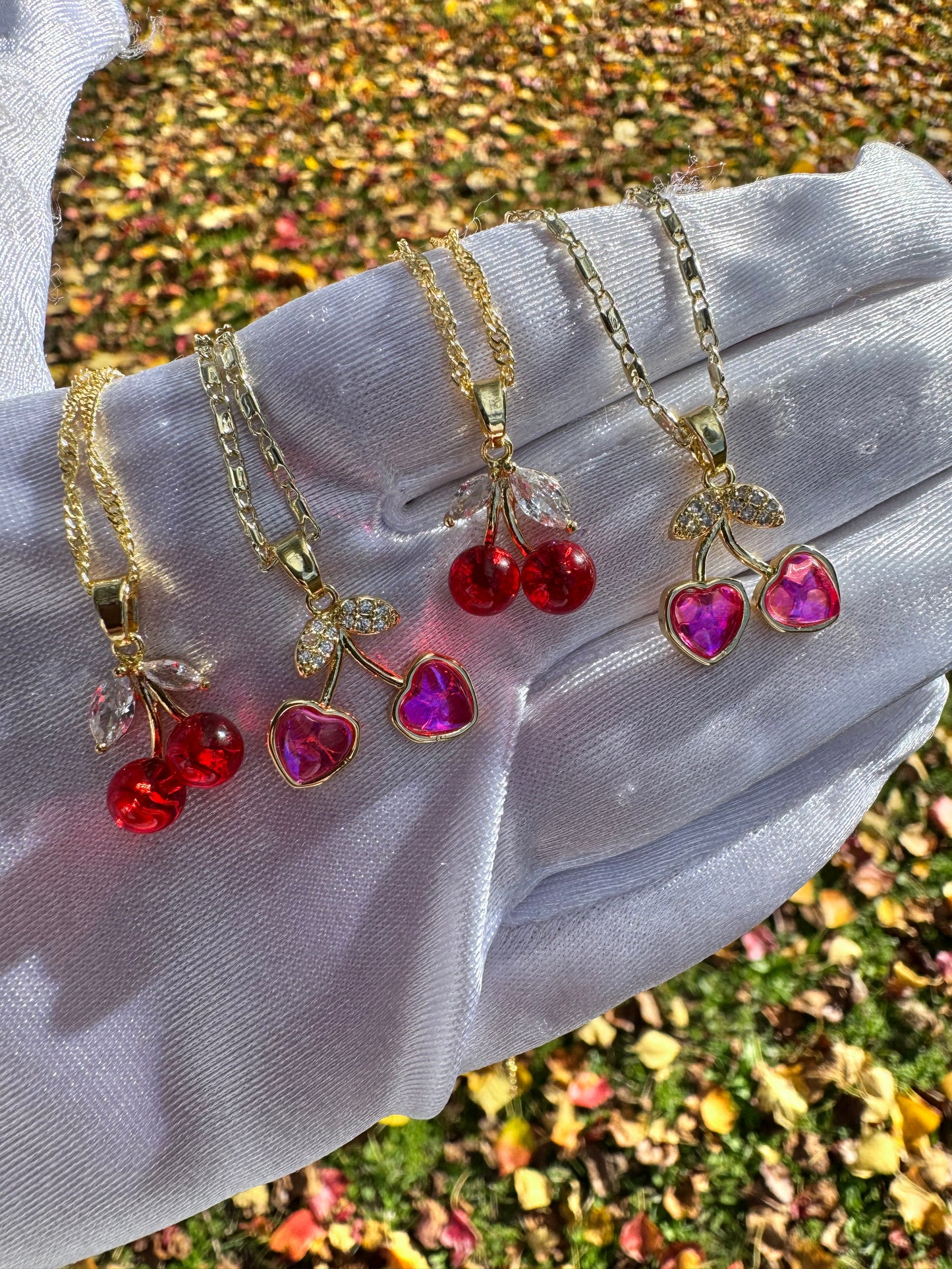 Pink Hearts Cherry Necklace
