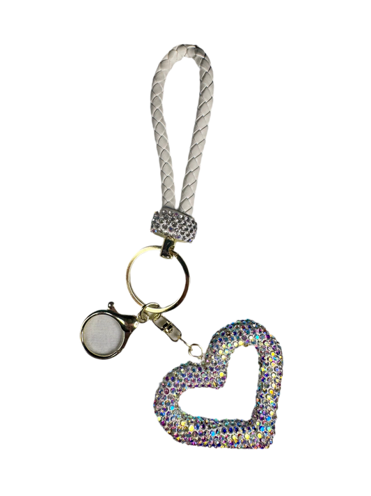White Heart Keychain Wristlet