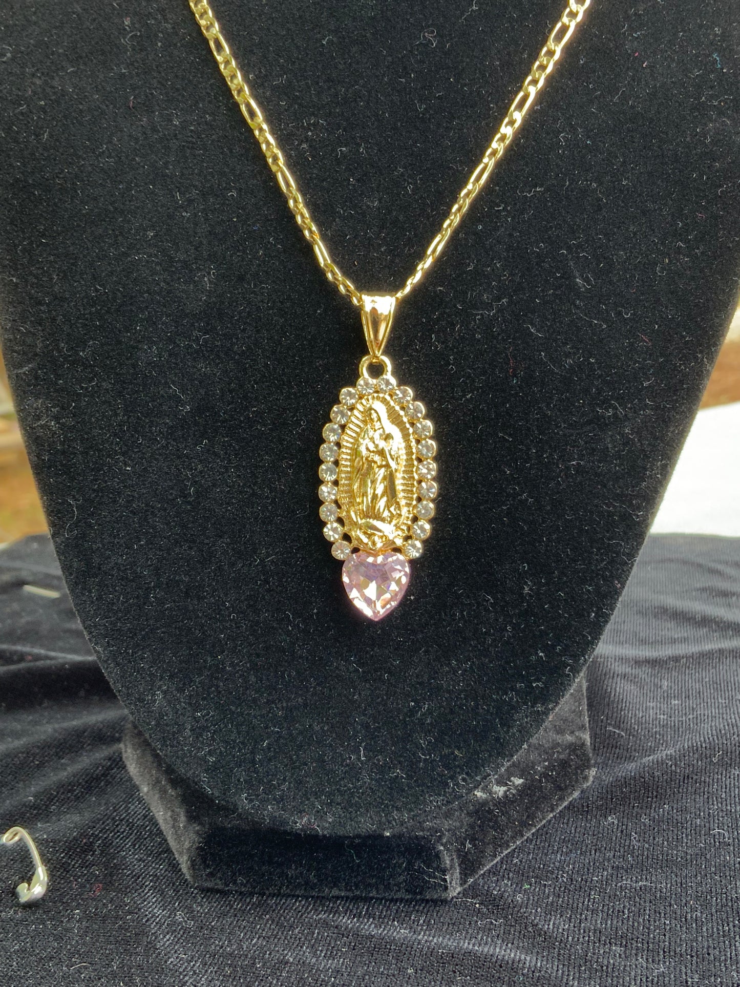 Pink Heart Virgencita Oval Necklace