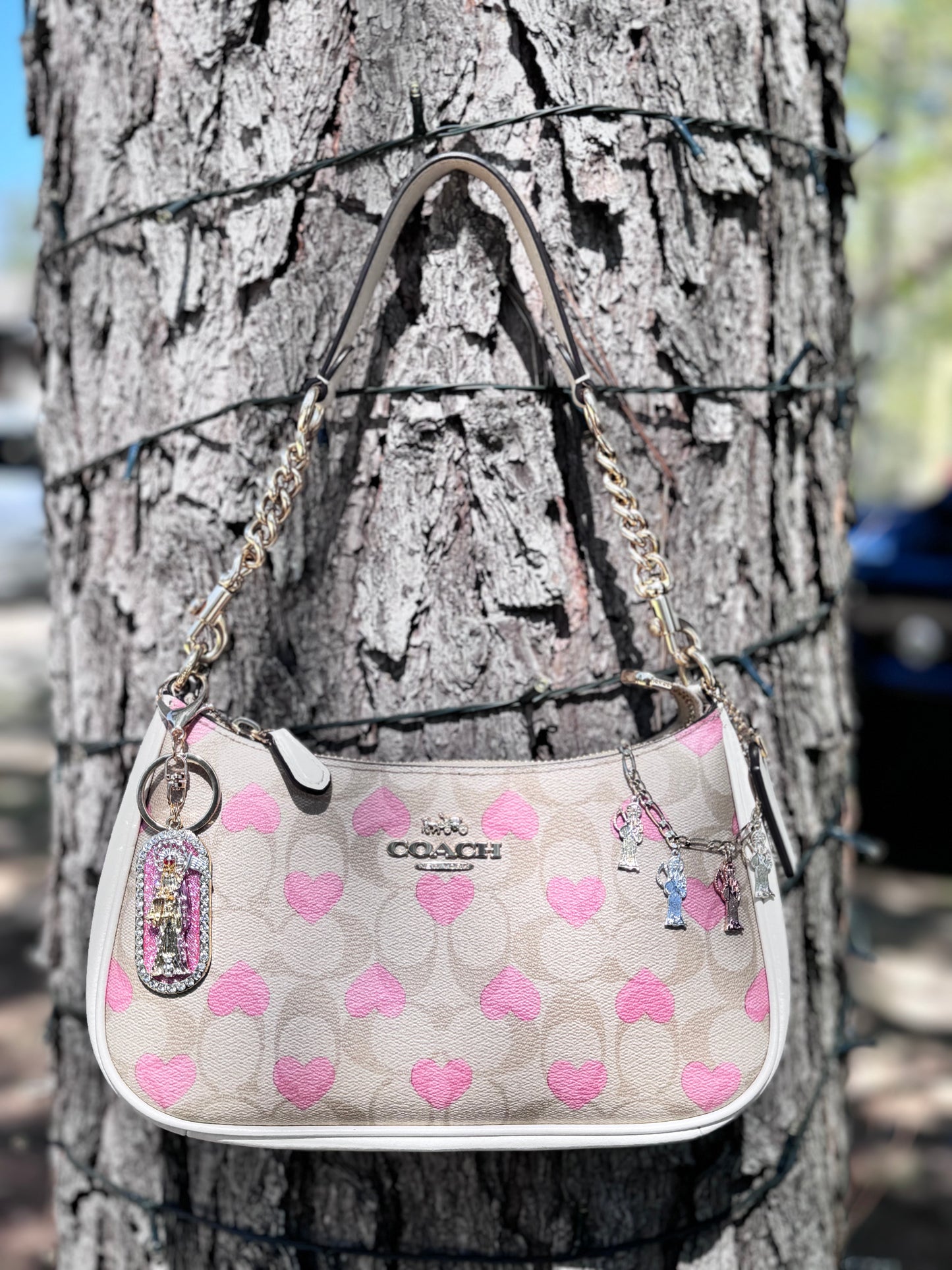 Santa Muerte Pink Tag Keychain