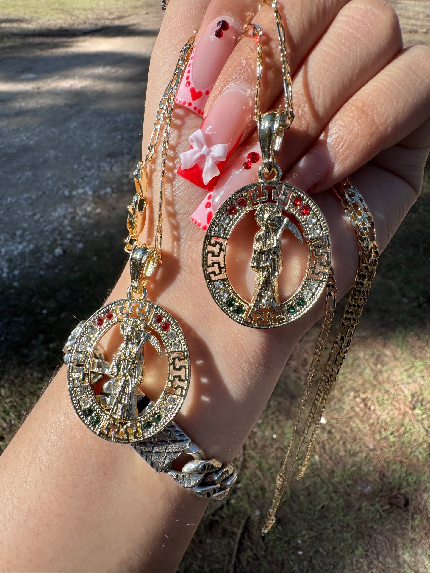 Santa Muerte Medalla Tricolor Necklace