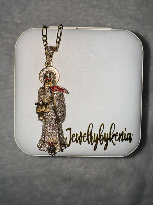 Golden Large Santa Muerte Necklace