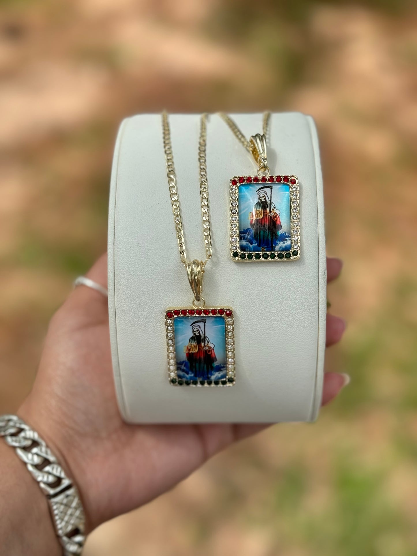 Santa Muerte Encapsulated Tricolor Image Necklace