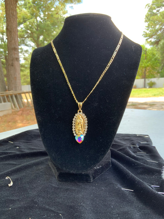 Colorful Heart Virgencita Oval Necklace