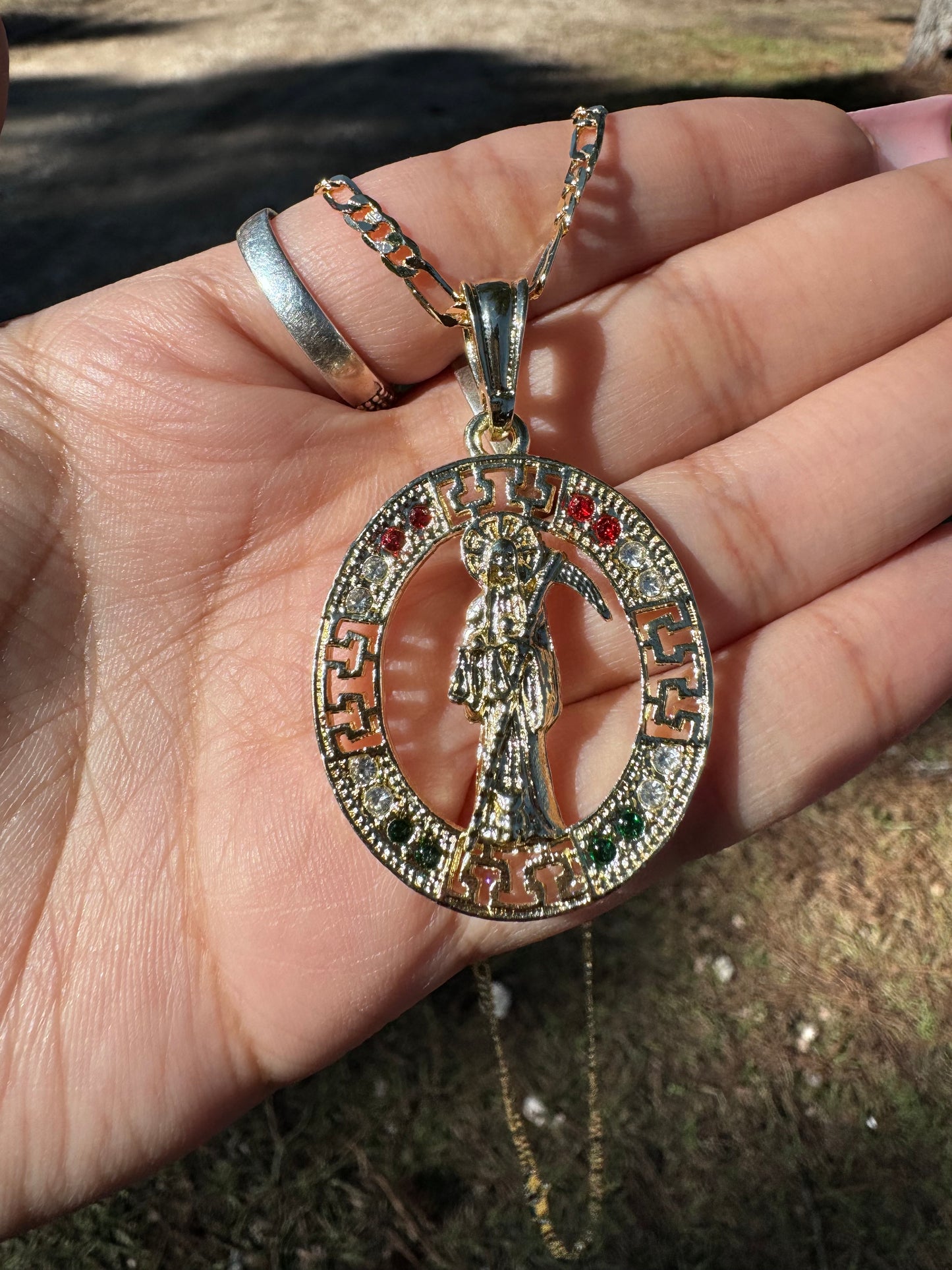 Santa Muerte Medalla Tricolor Necklace