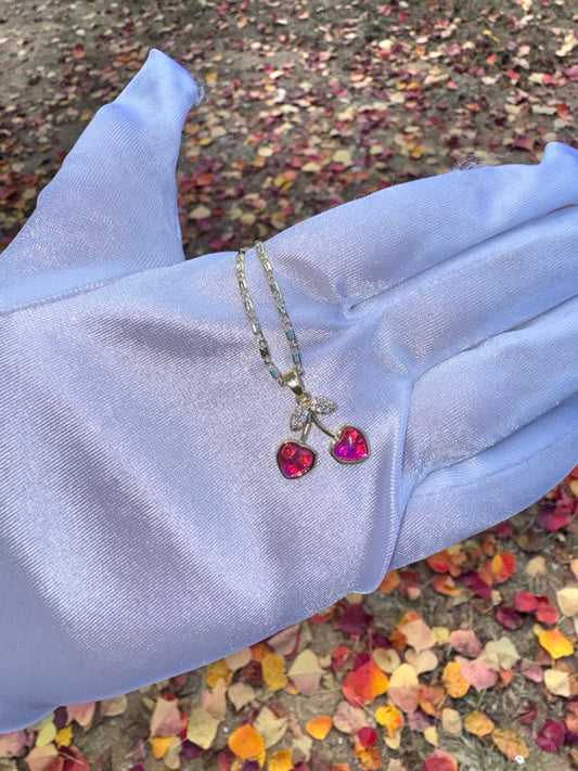 Pink Hearts Cherry Necklace