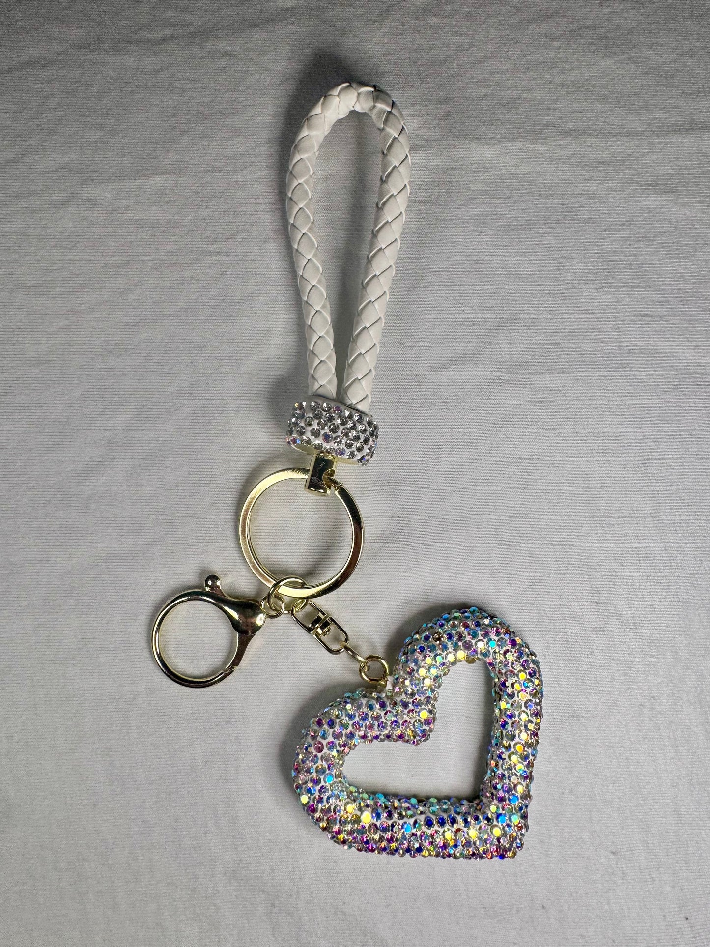 White Heart Keychain Wristlet