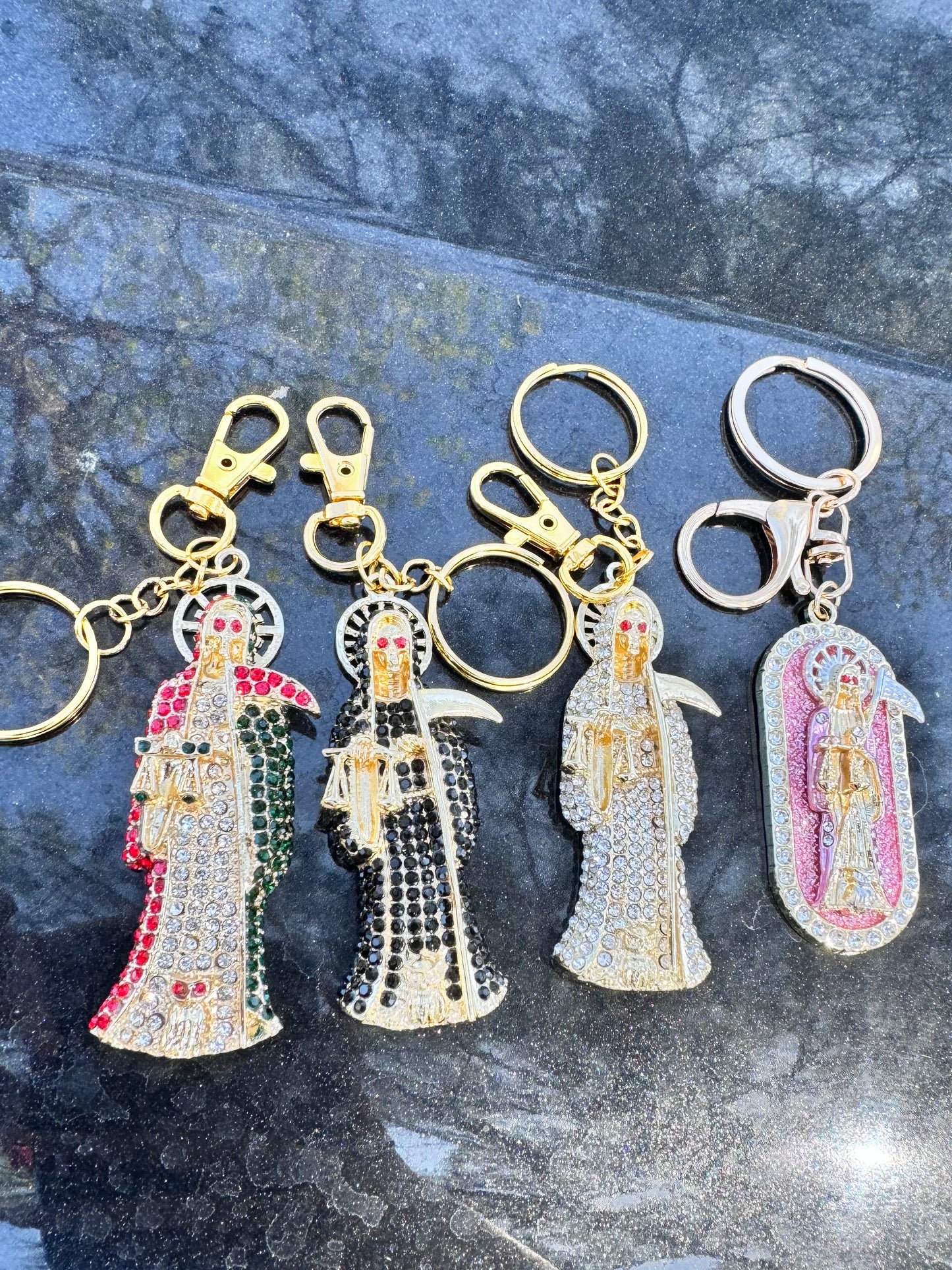Santa Muerte Tricolor Statue Keychain