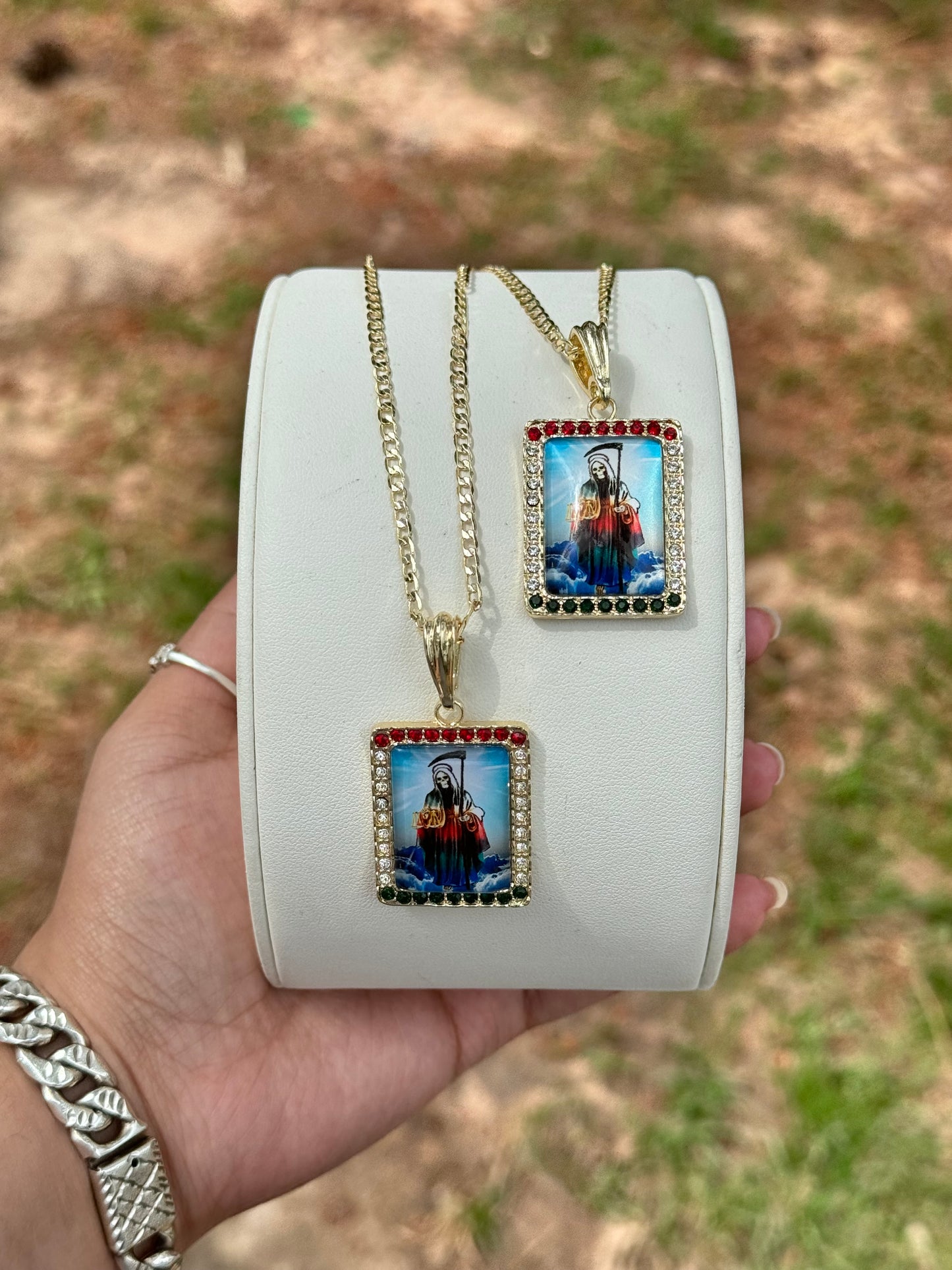 Santa Muerte Encapsulated Tricolor Image Necklace