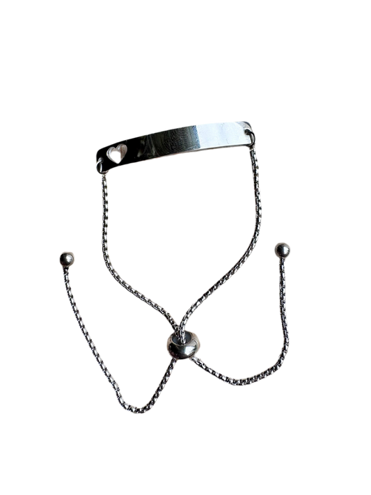 Heart ID Plate Silver Adjustable Personalized Bracelet