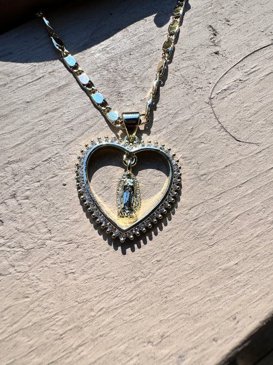 Small Dangling Virgencita Heart Necklace
