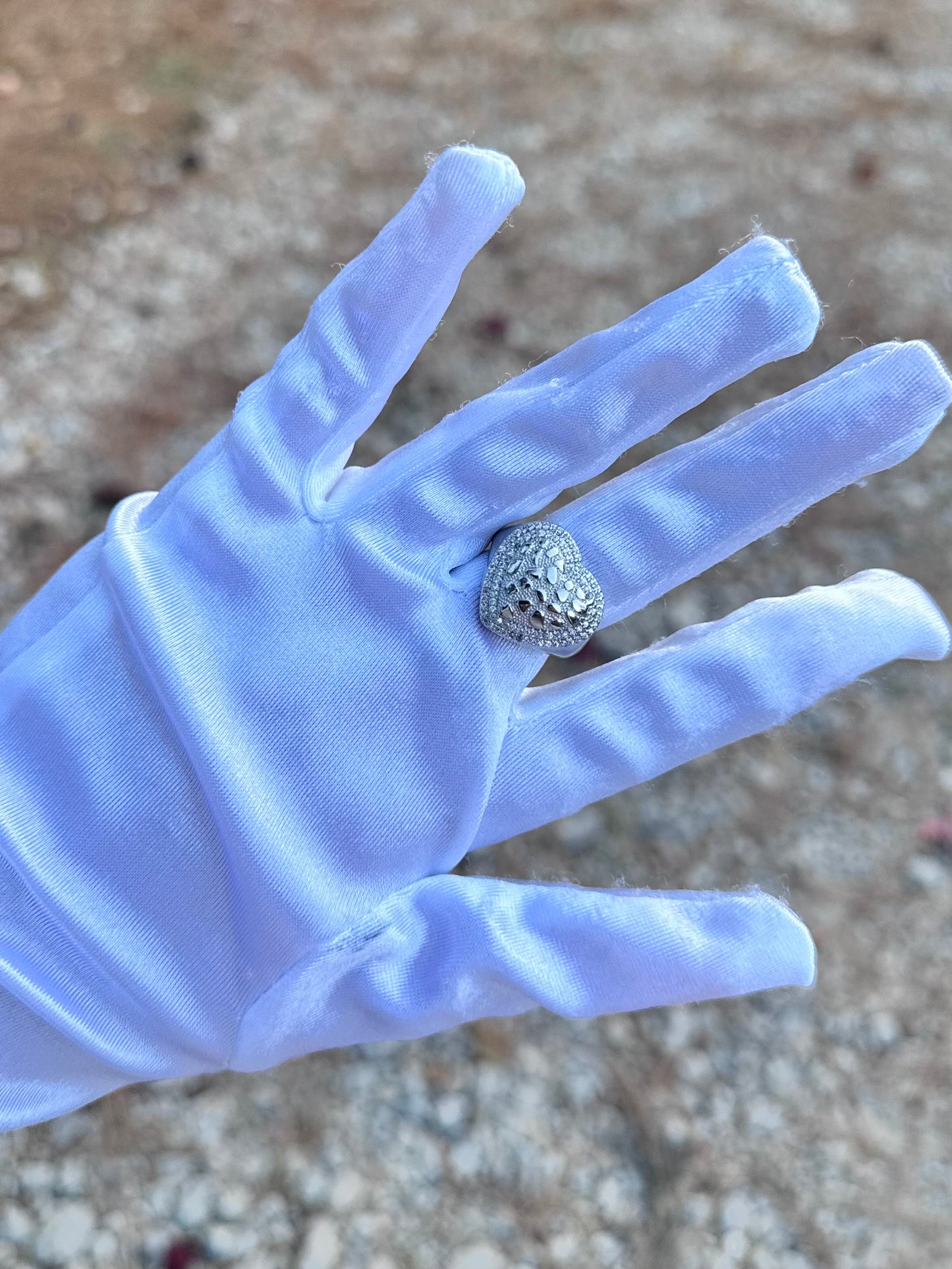Chunky Nugget Heart Ring (Silver)