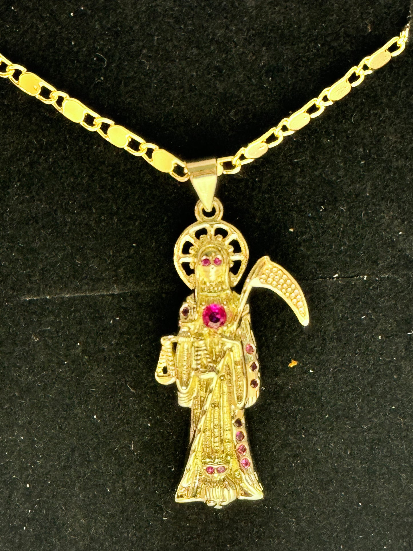 Small Rose Santa Muerte Necklace