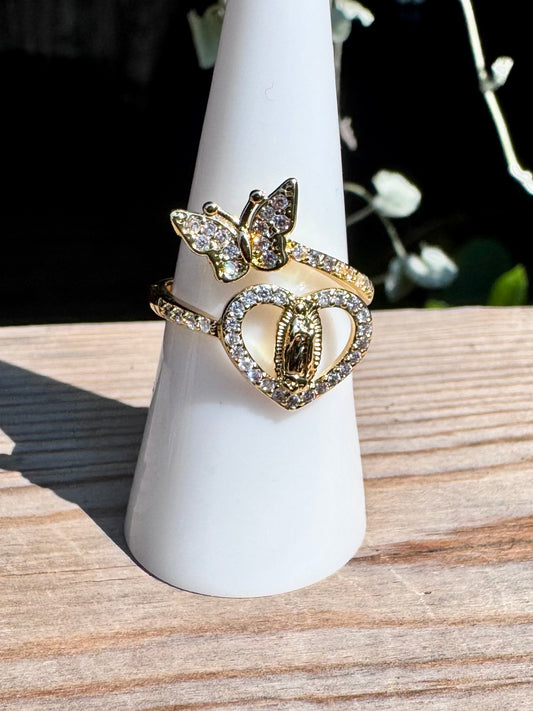Virgencita Mariposa Blanca Ring