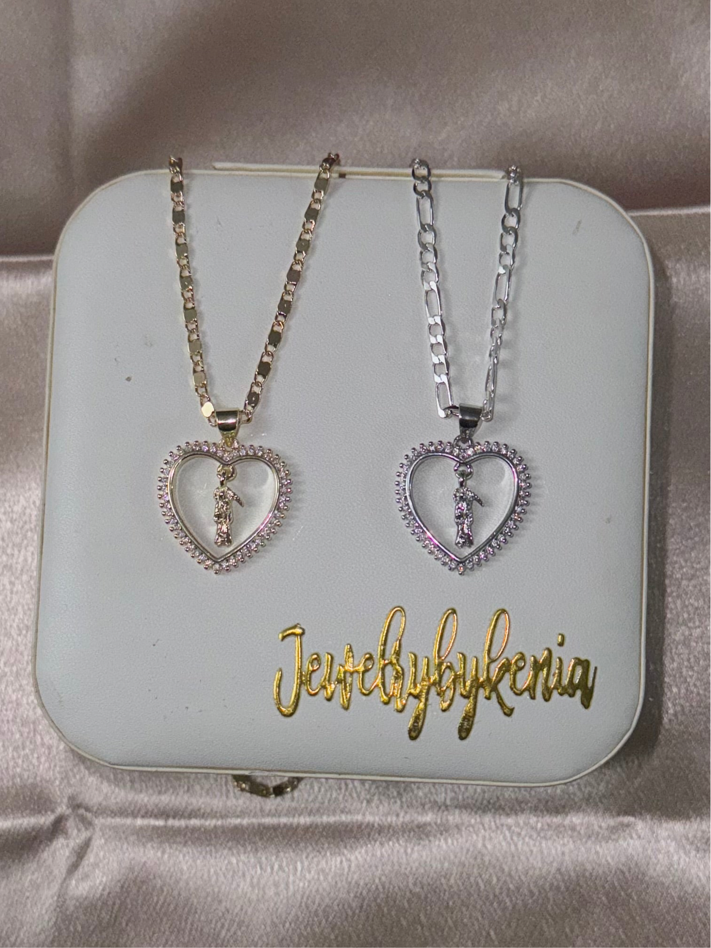 Small Dangling Santa Muerte Heart Necklace