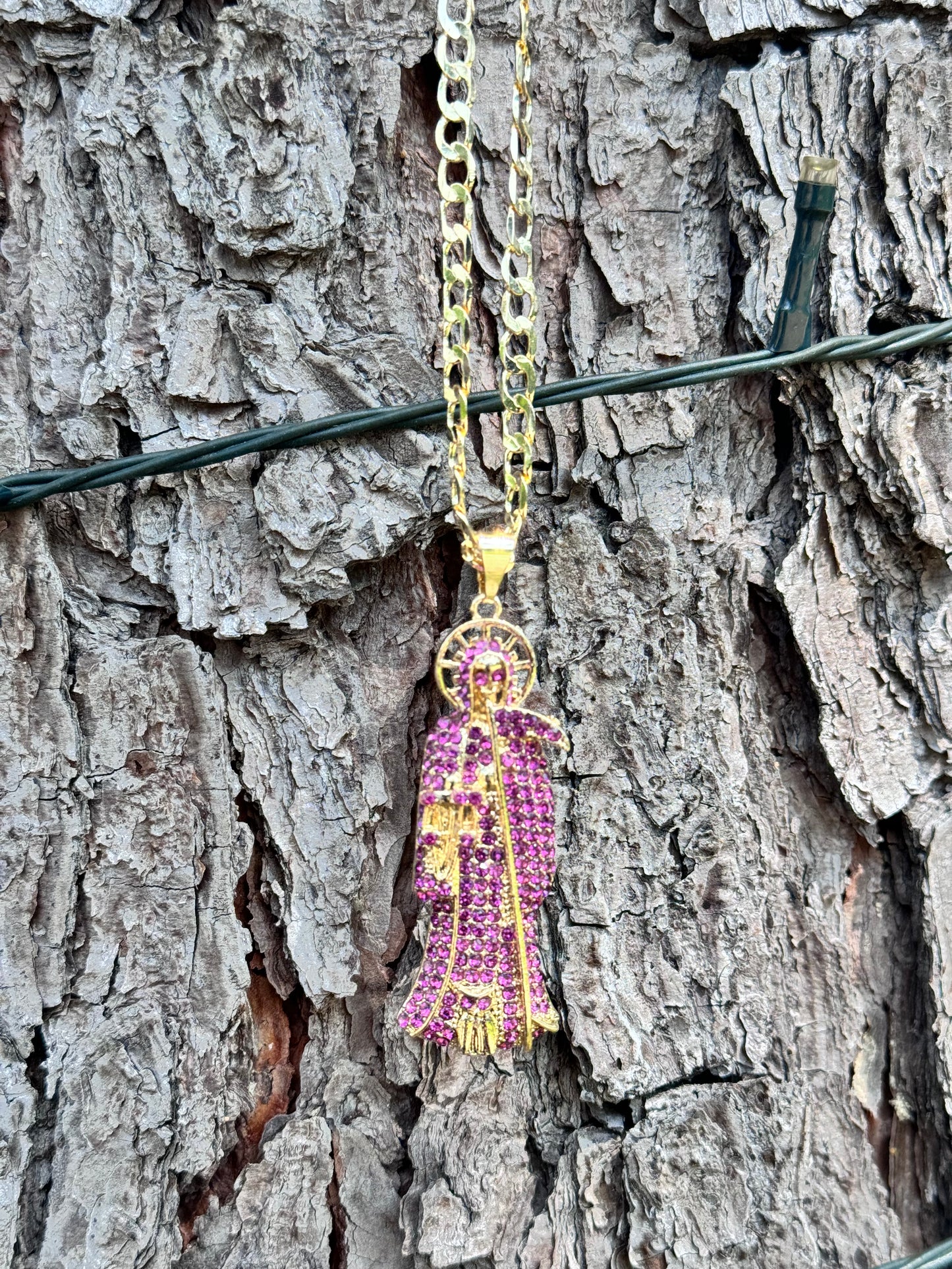 Santa Muerte Purplish Pink Necklace