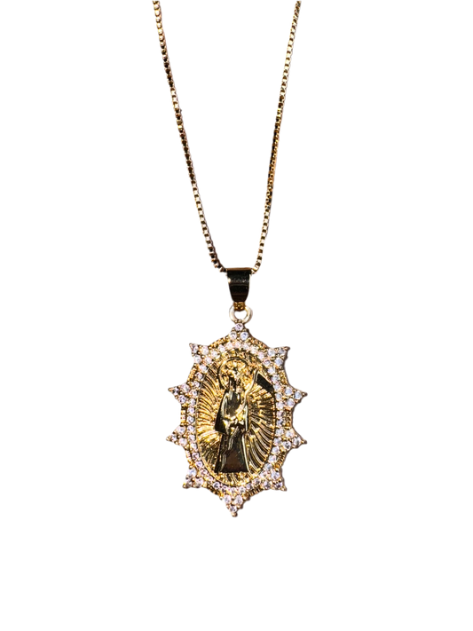 Santa Muerte Sol Medalla Necklace