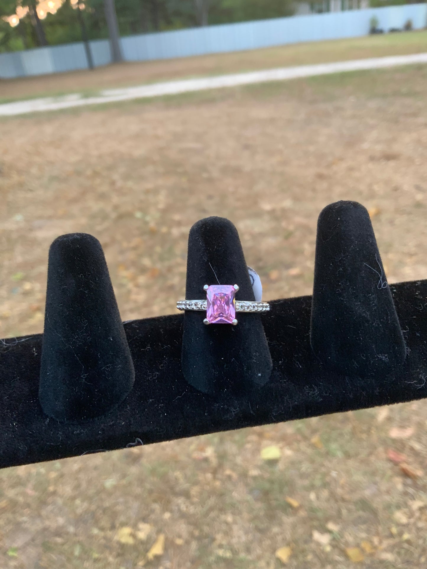 Pink Rectangular Sparkly Halo Ring (Size 8.5)
