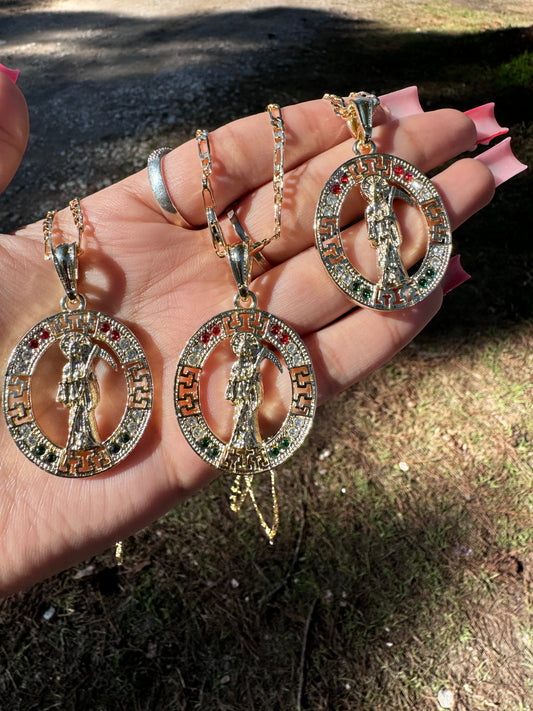 Santa Muerte Medalla Tricolor Necklace