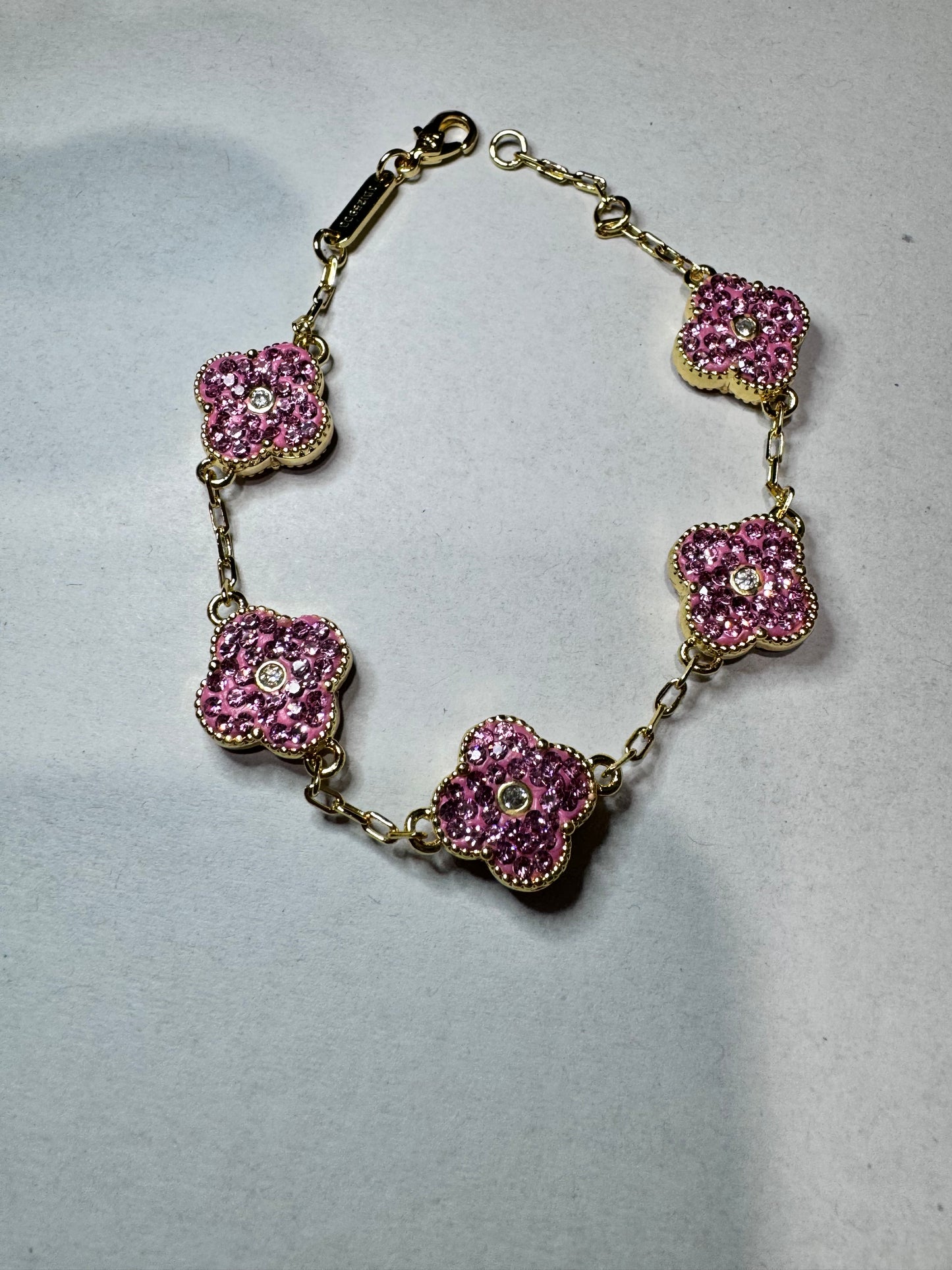 Pink Diamond/Gold Clover Bracelet
