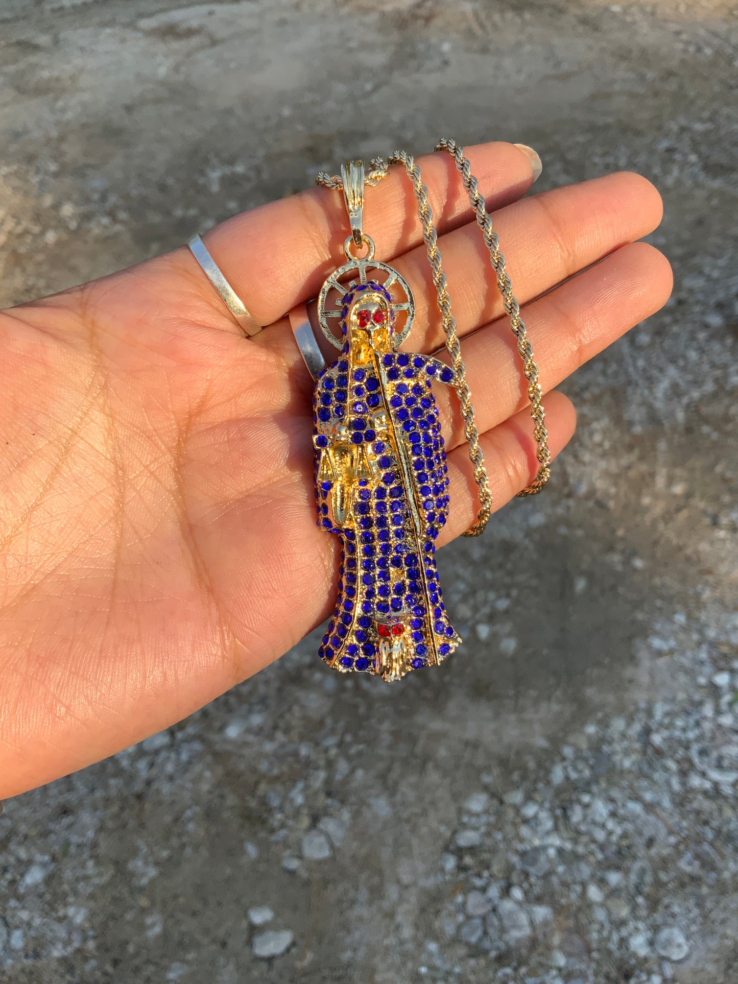Blue XL Santa Muerte Necklace