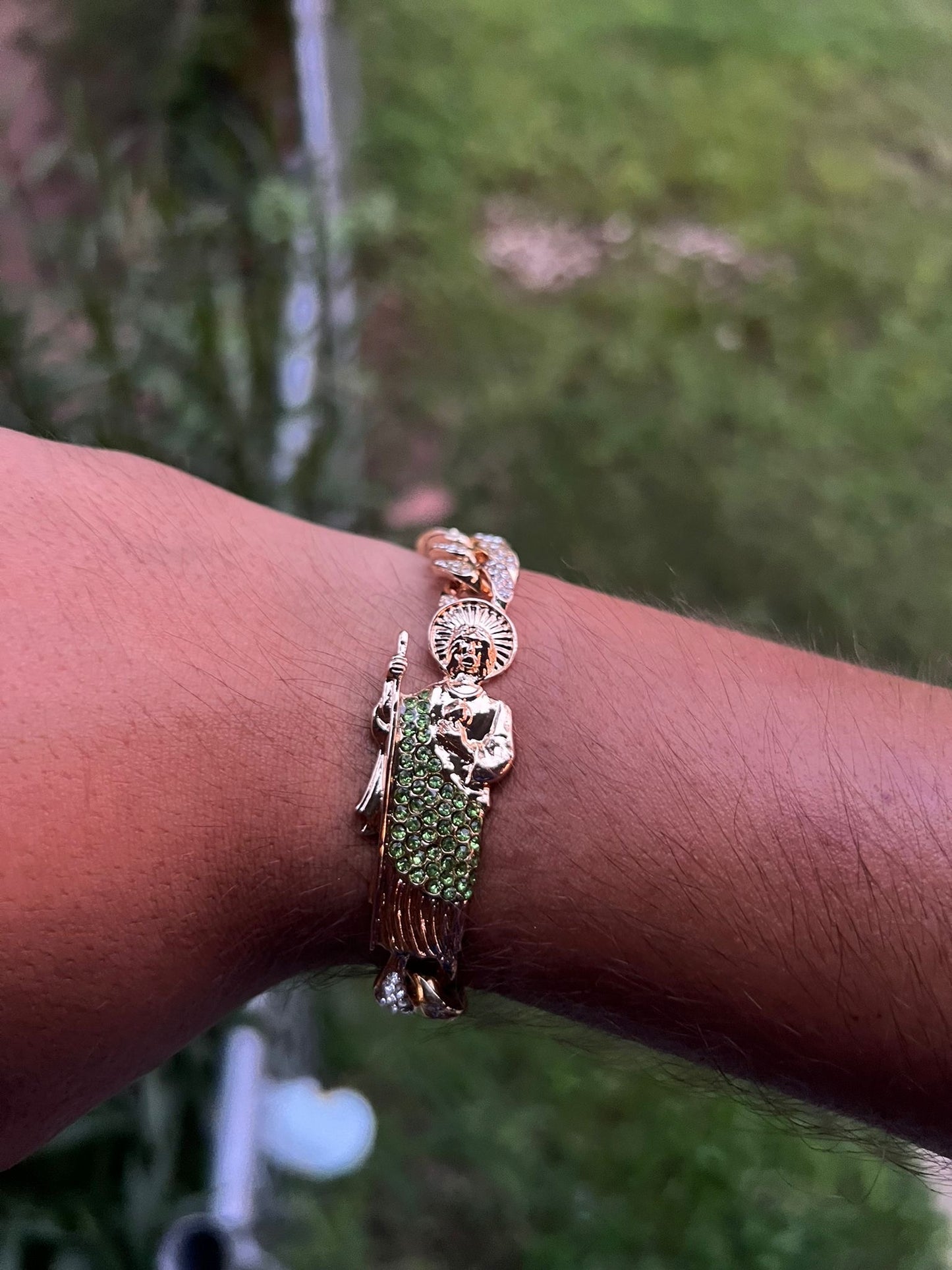 Green San Judas Iced out Esclava