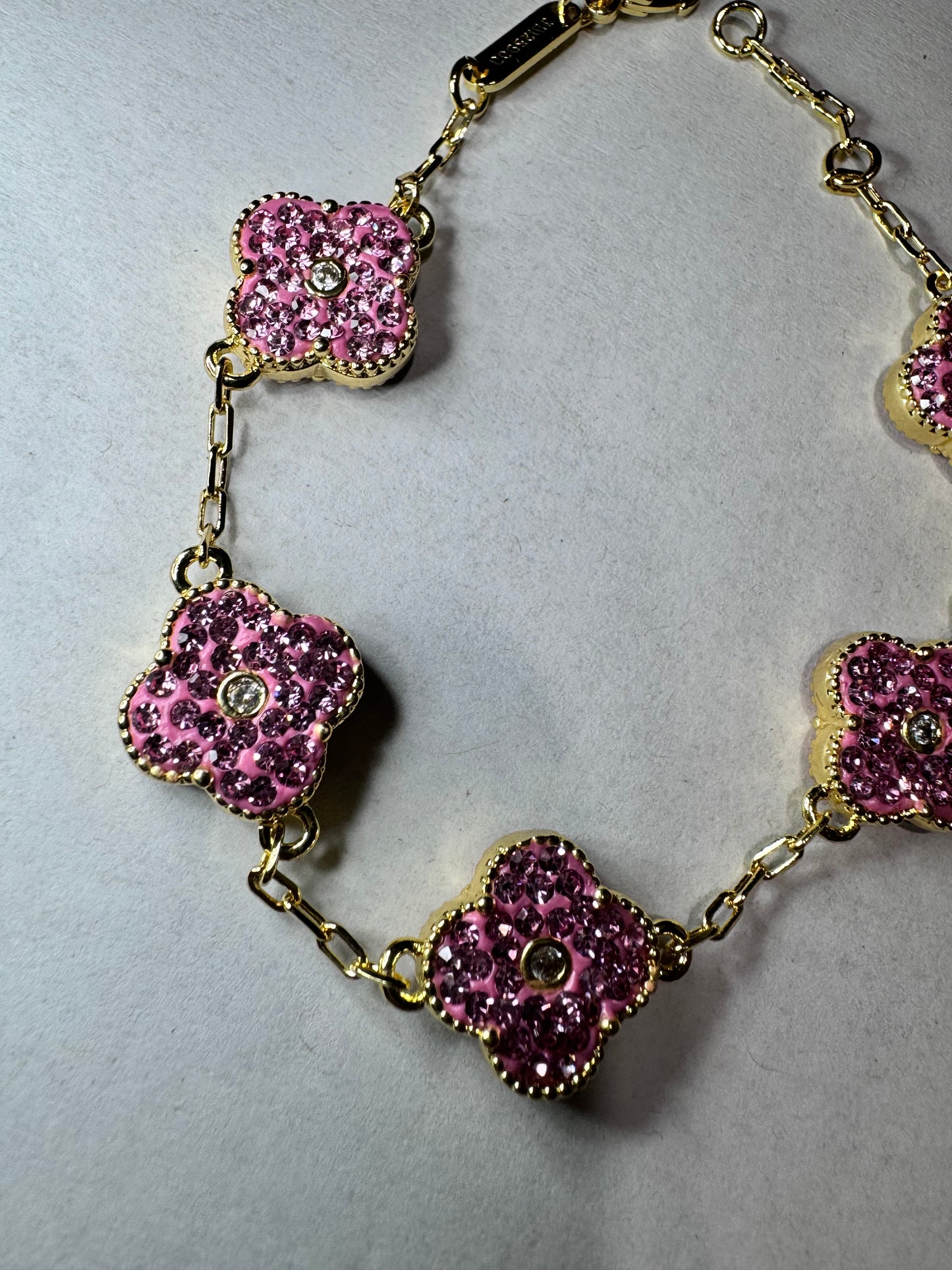 Pink Diamond/Gold Clover Bracelet
