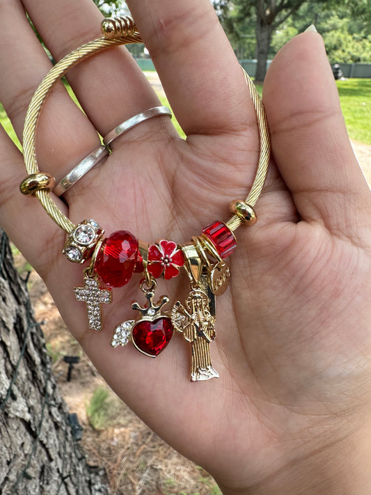 Santa Muerte Red Corazón Pandora Bracelet