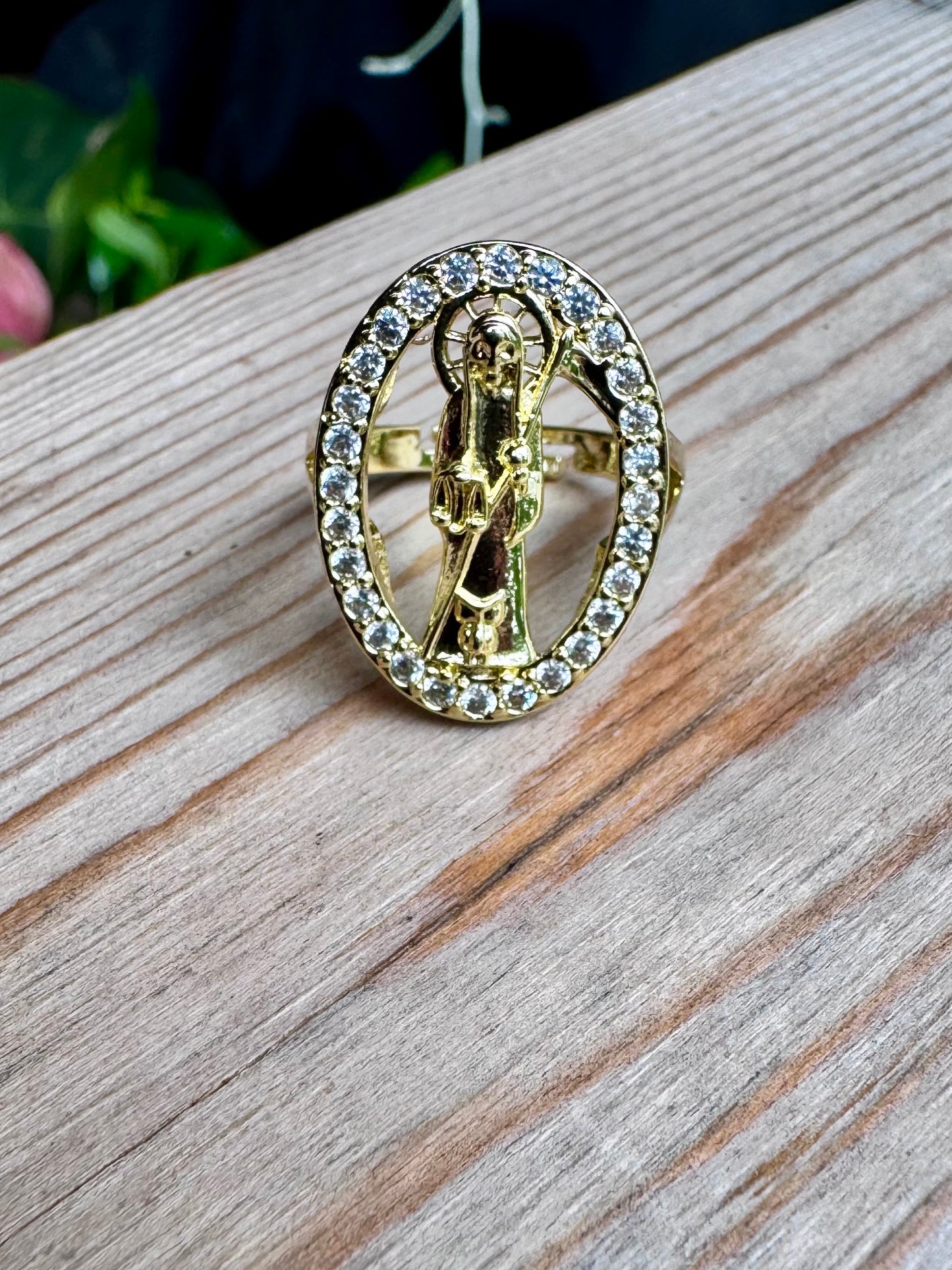Santa Muerte Round Adjustable Ring