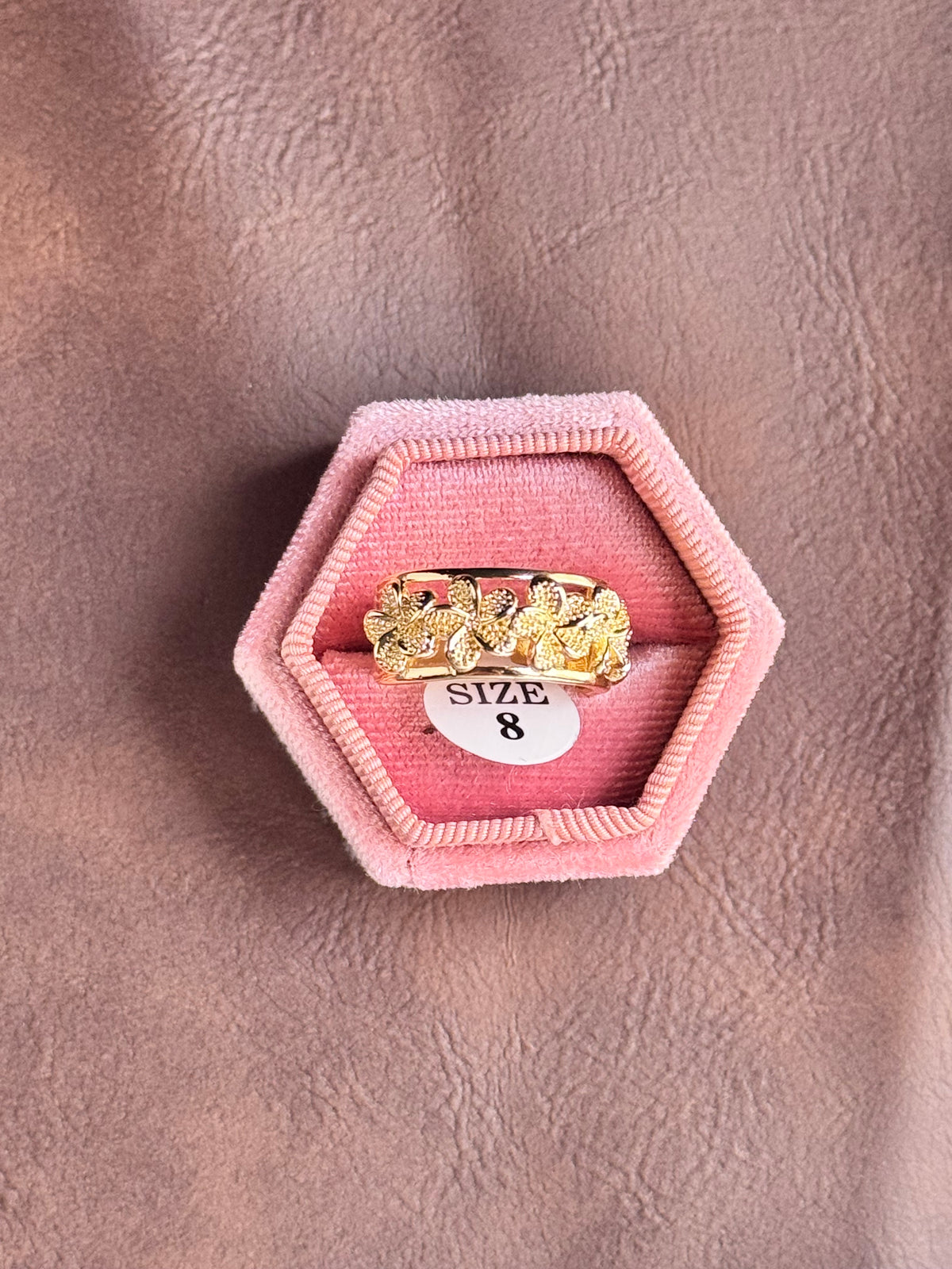 Hibiscus Half Band Gold Plated Ring