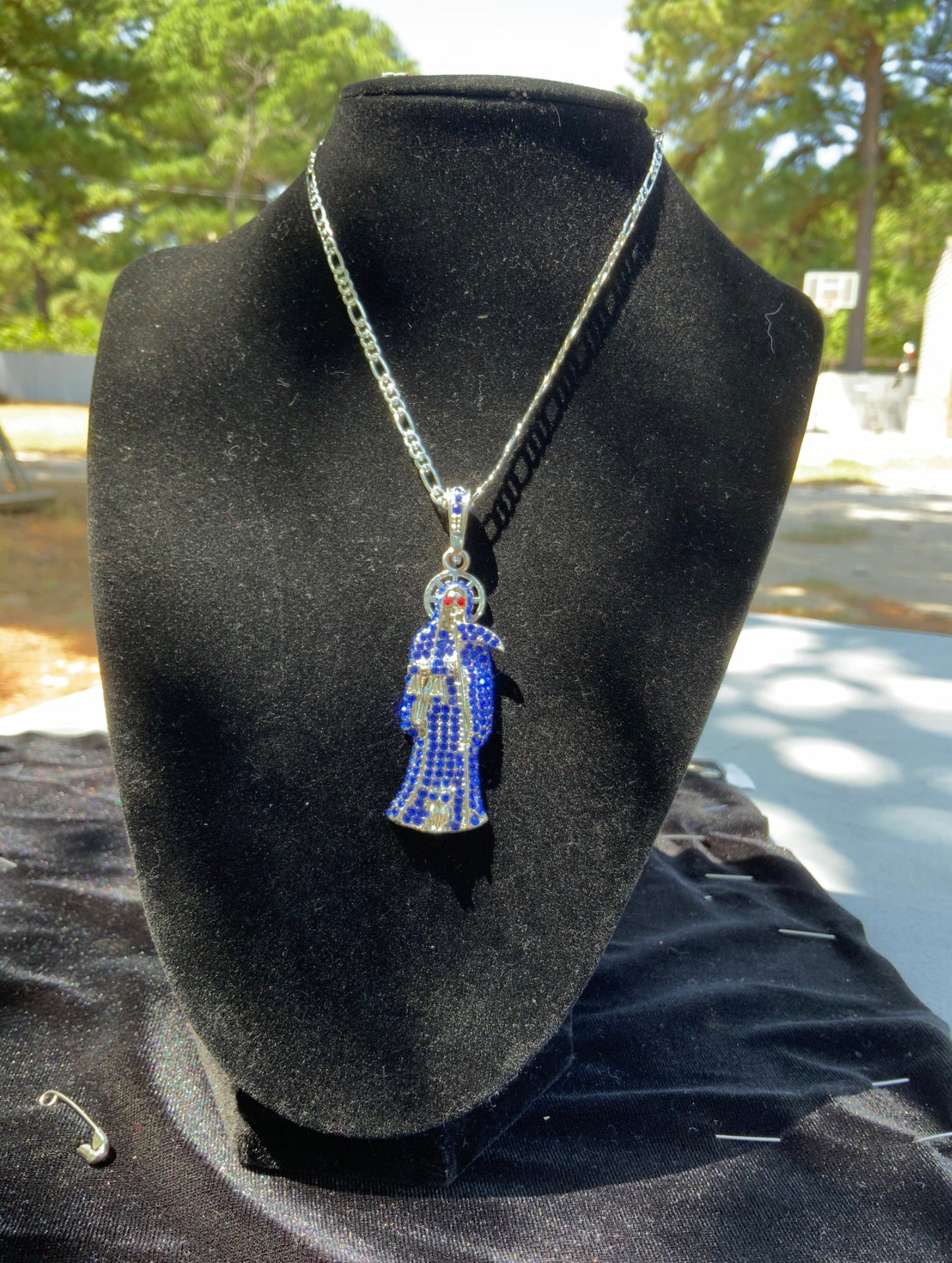 Collar Plata Azul Santa Muerte