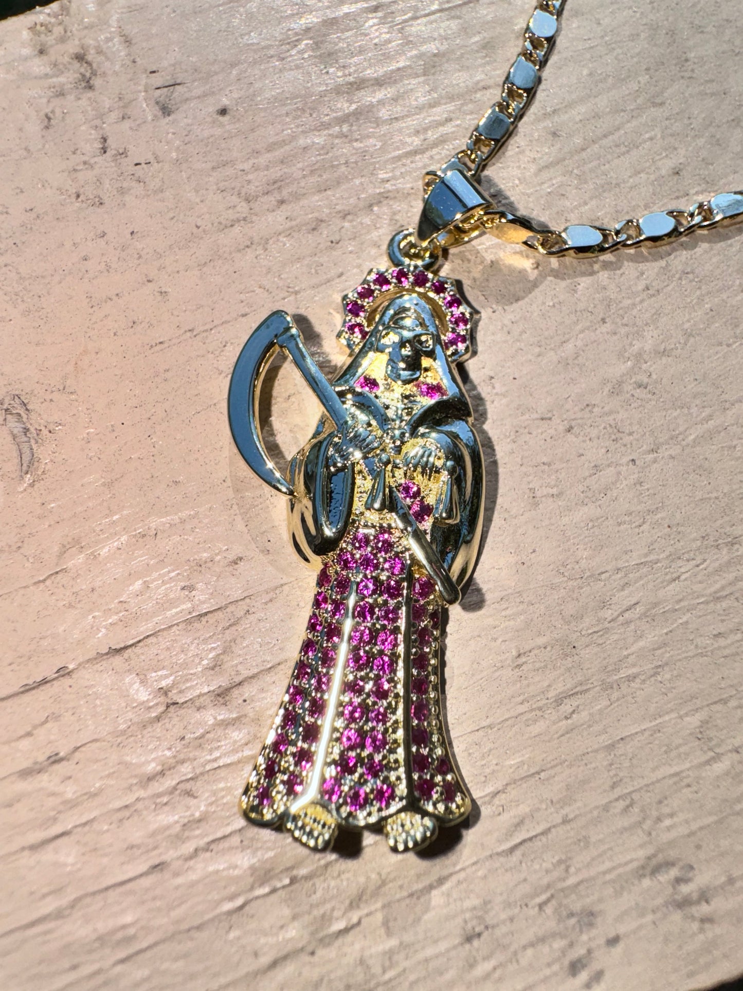 Santa Muerte Rose Red Necklace