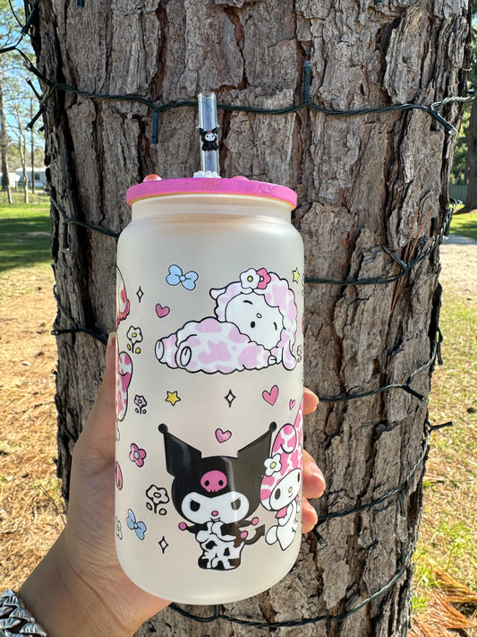Kuromi and Melody Frosted Glass Cup