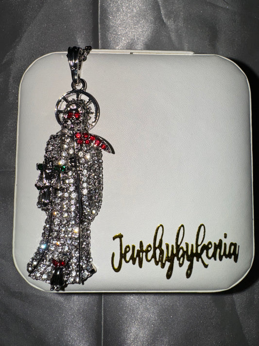 Silver XL Santa Muerte Necklace