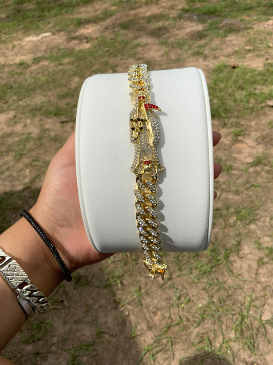 Golden Santa Muerte Iced Out Esclava