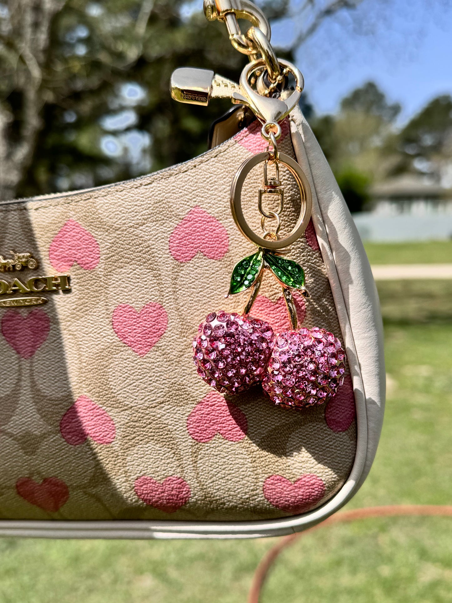 Pink Diamonds Cherry Keychain