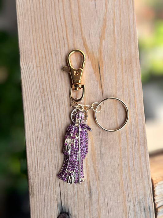 Santa Muerte Purplish Pink Keychain