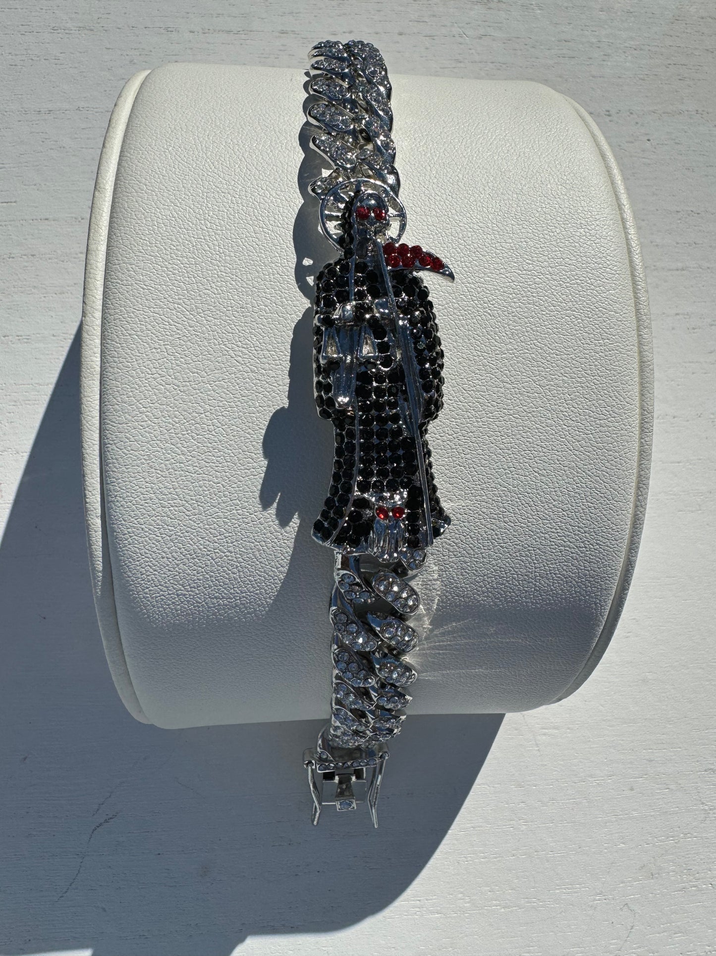 Black Silver Santa Muerte Iced Out Esclava