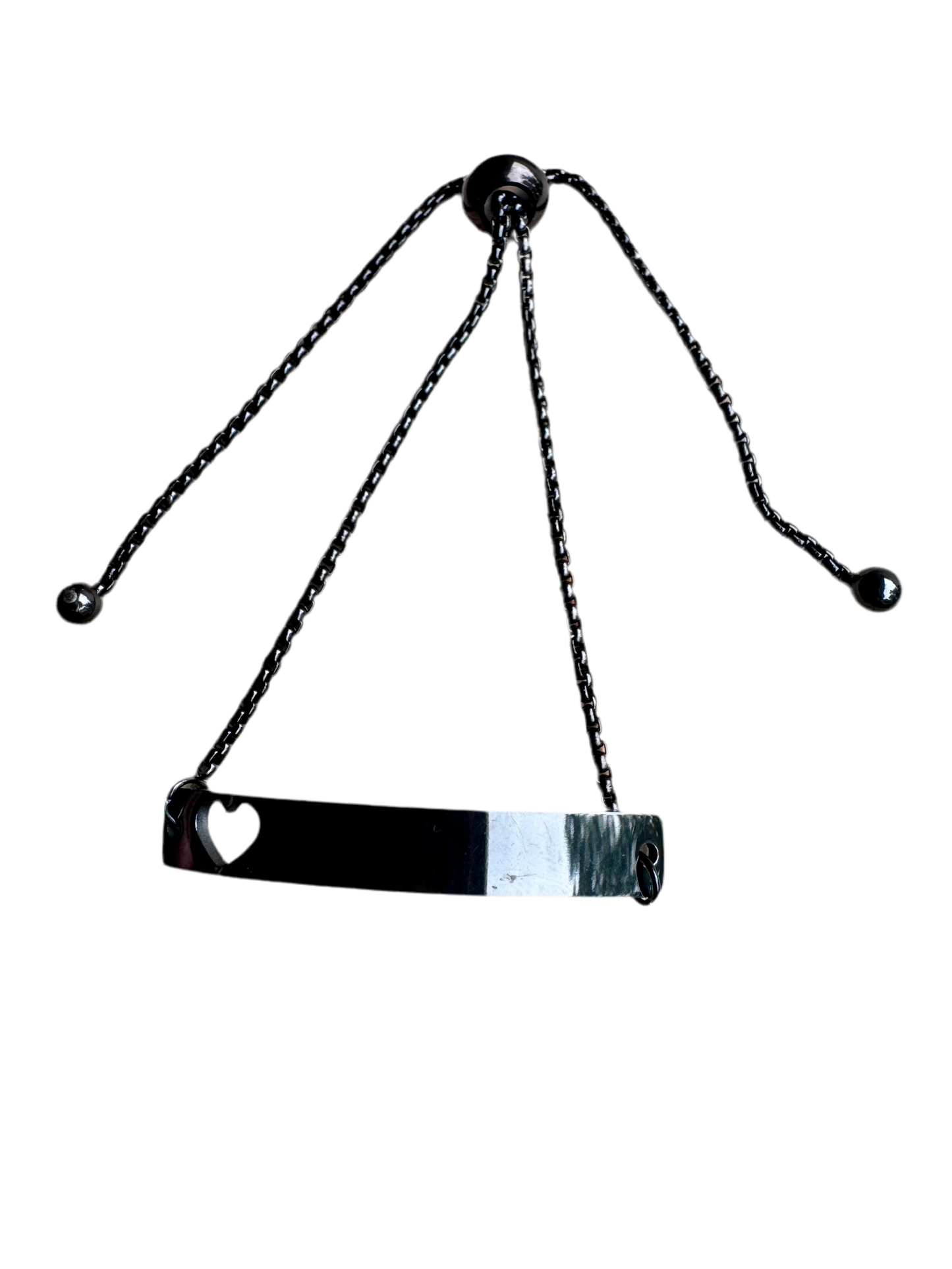 Heart ID Plate Black Adjustable Personalized Bracelet