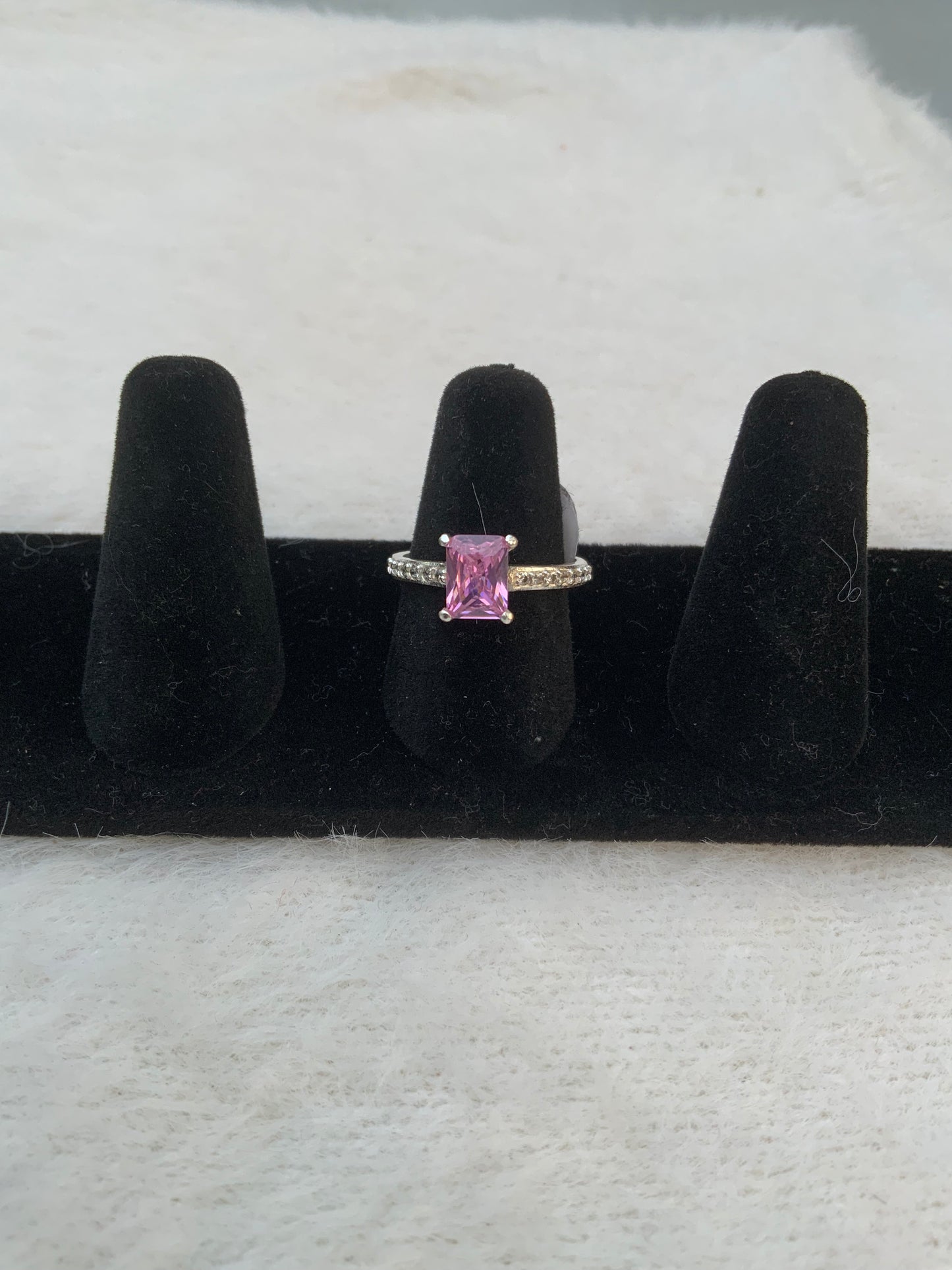 Pink Rectangular Sparkly Halo Ring (Size 8.5)