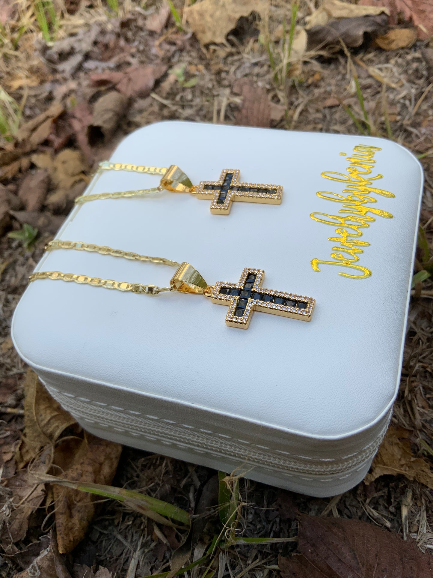 Black Stone Cross Necklace