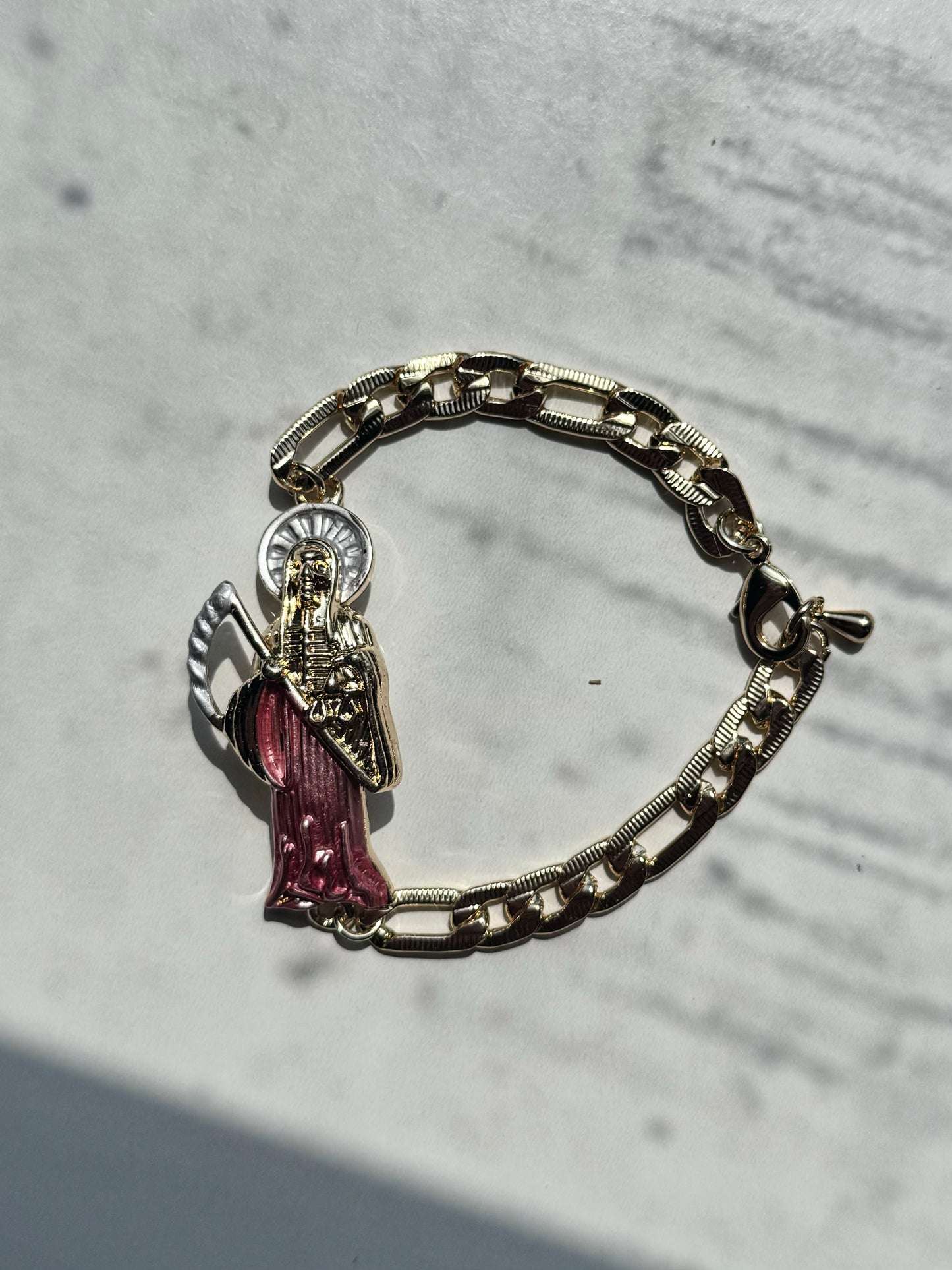 Santa Muerte Rose Gold Fígaro Esclava