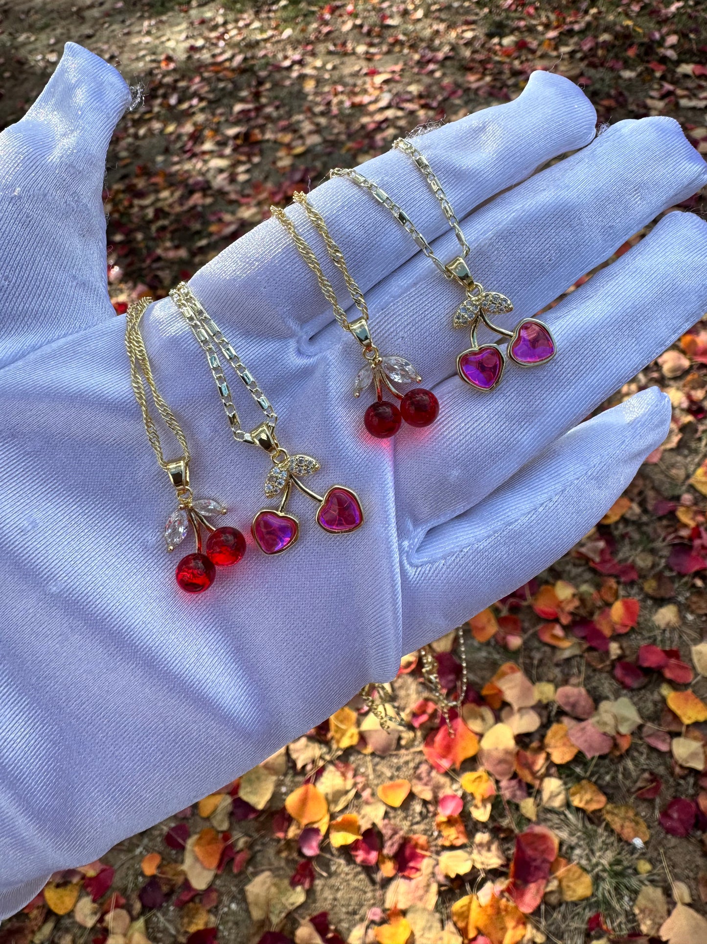 Pink Hearts Cherry Necklace