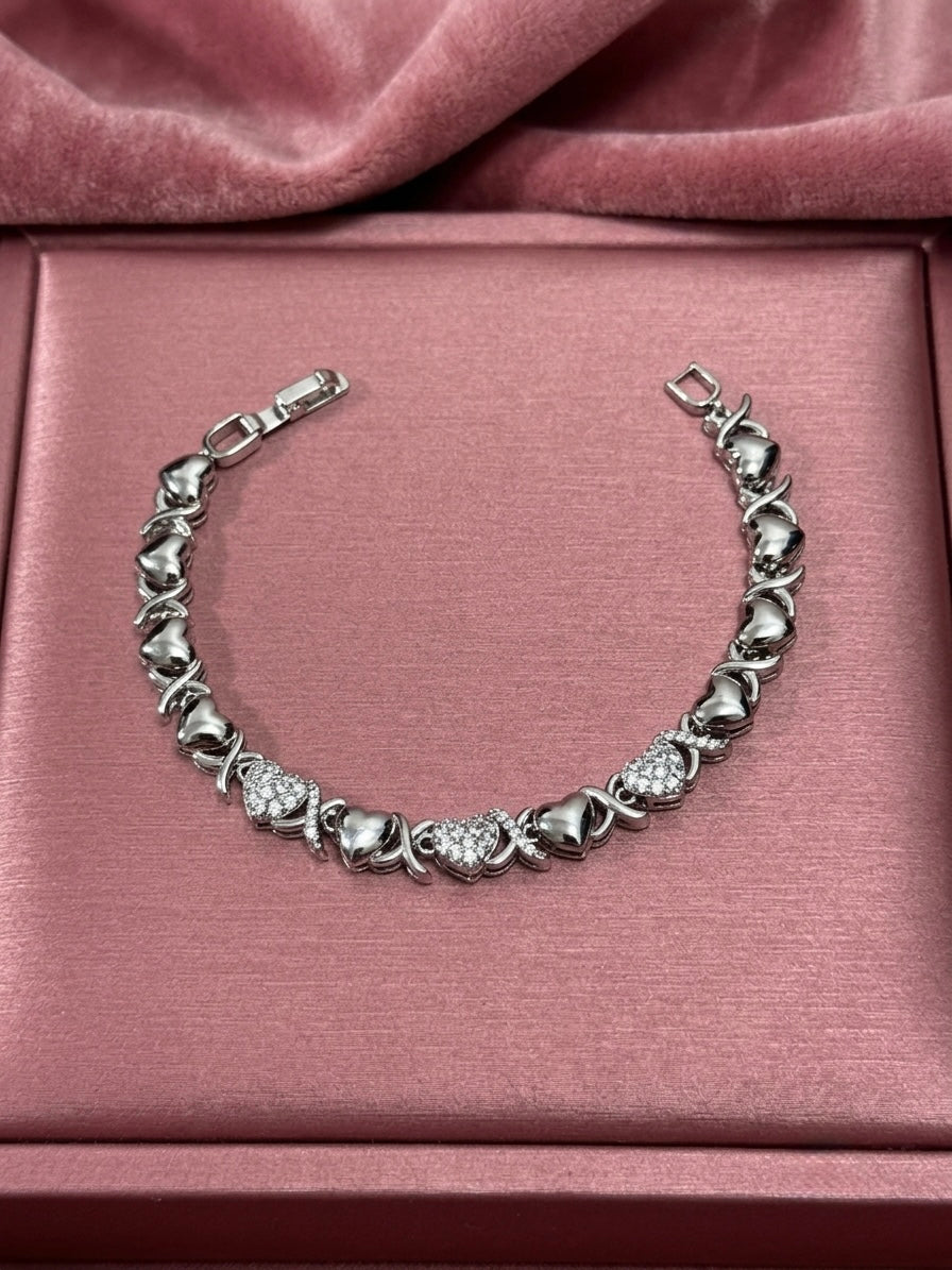Heart Link Silver Plated Bracelet
