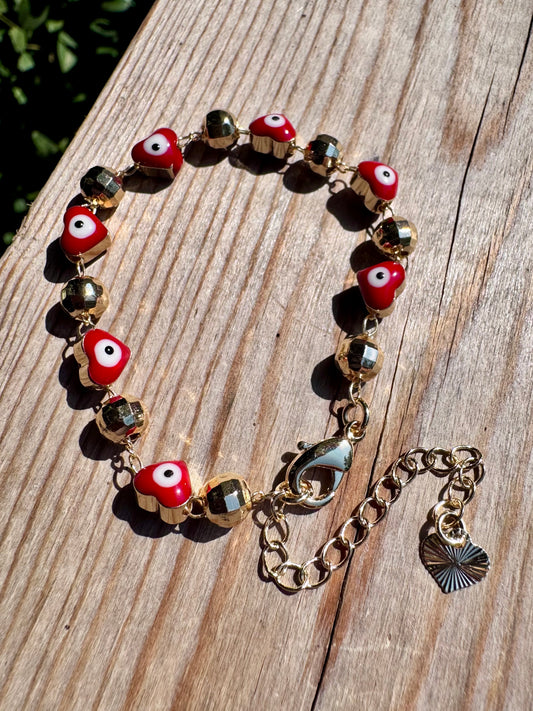 Red Heart Evil Eye Baby Bracelet