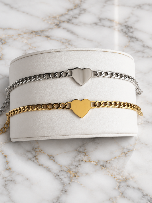 Heart Cuban Engraved Bracelet